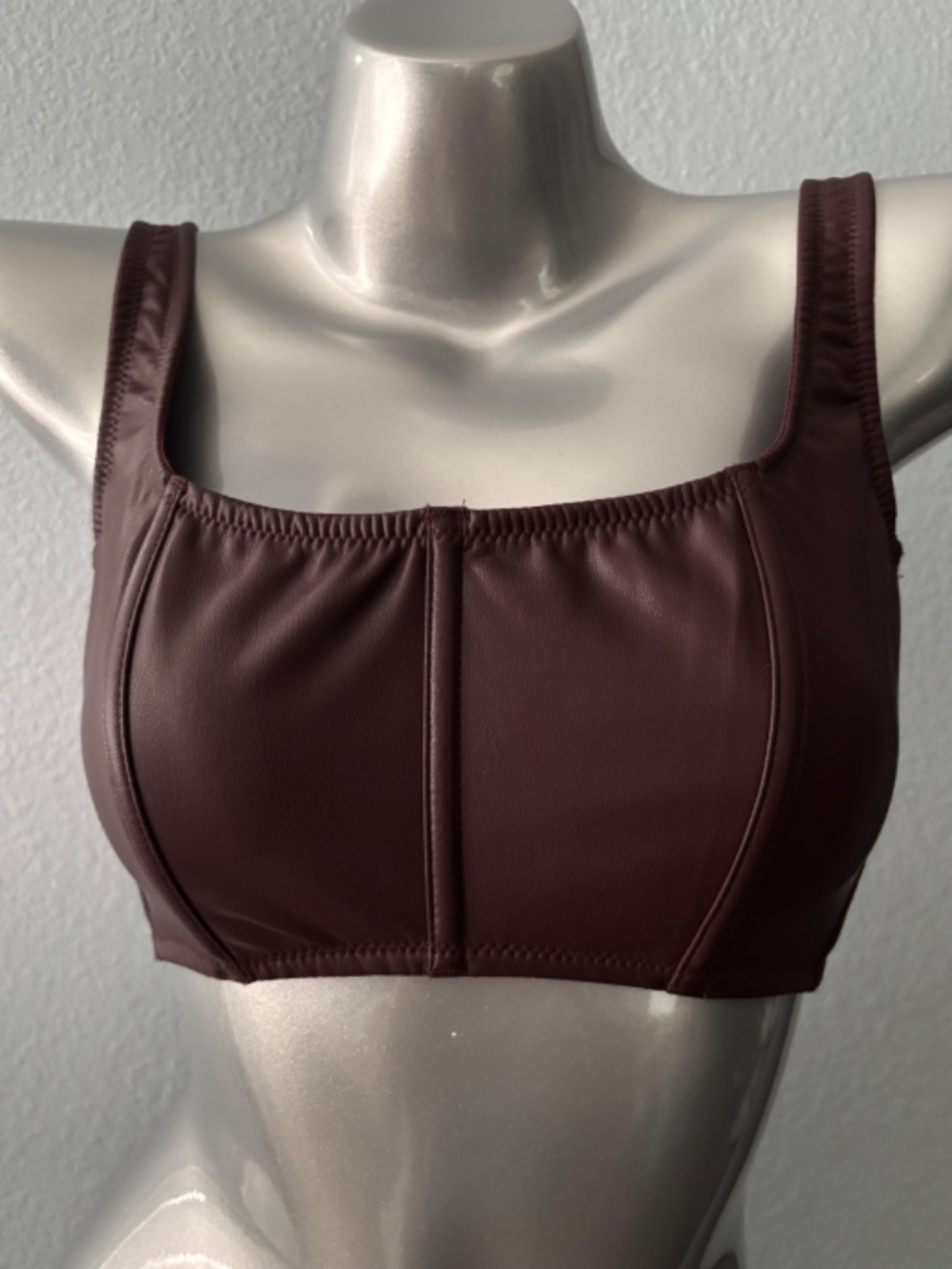 Victoria's Secret Bralette Bra Corset Brown Faux Leather Lace Up Back Small S
